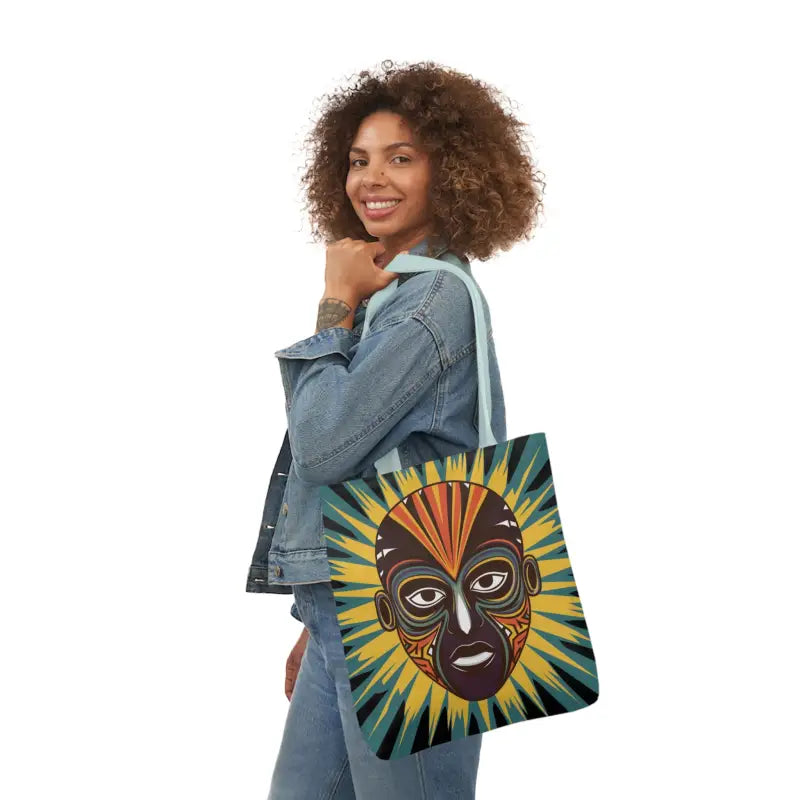 Artsy Canvas Tote Bag with African Tribal Mask Design - Bags