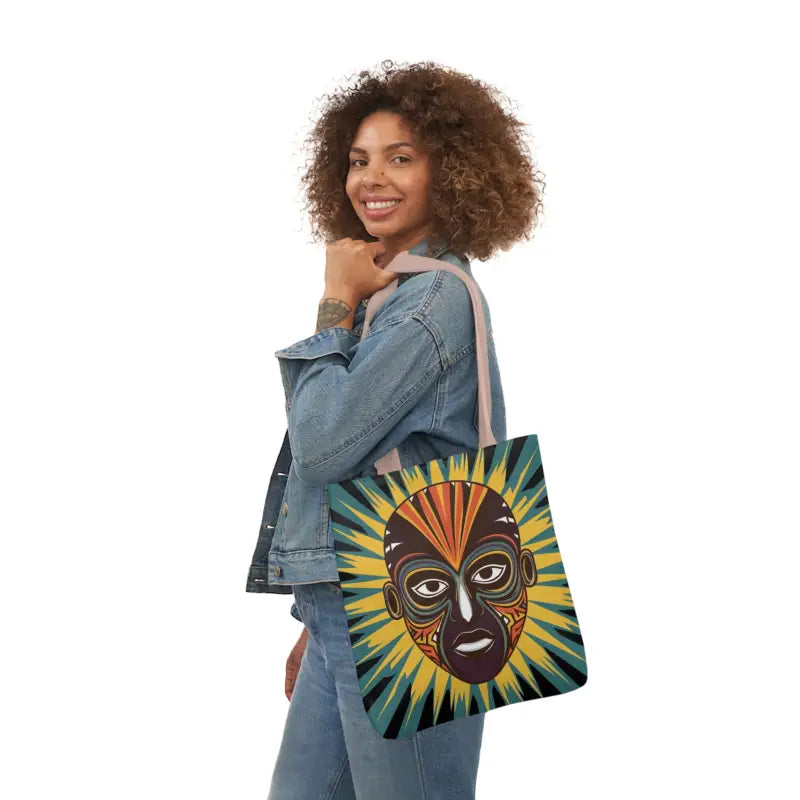 Artsy Canvas Tote Bag with African Tribal Mask Design - Bags