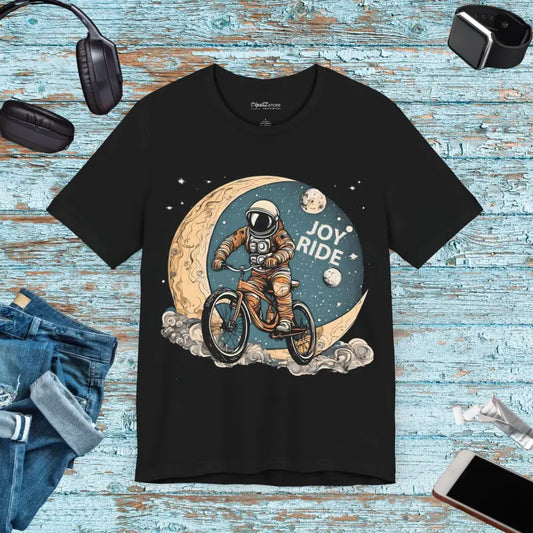 Astronaut on Moon Short Sleeve Tee - Unisex Jersey Fun - Black / s T-shirt