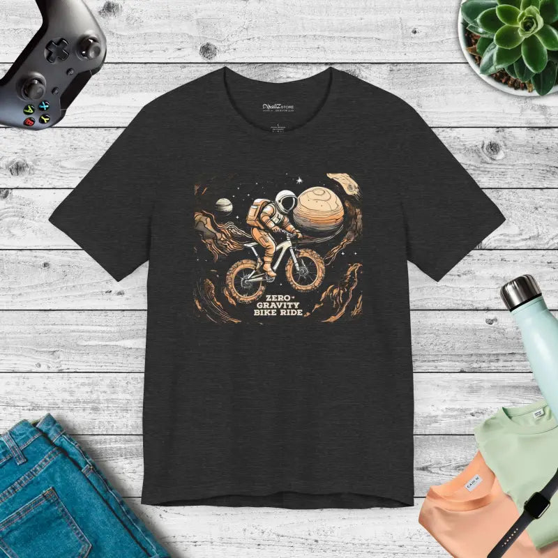 Zero Gravity Bicycle on Moon Unisex Jersey Short Sleeve Tee - Dark Grey Heather / s T-shirt