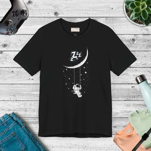 Astronaut Moon Swing T-shirt - Cosmic Crescent Tee - Dipaliz - Black / s - T-shirts