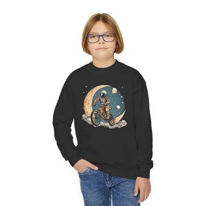 Youth Crewneck Sweatshirt Astronaut Riding Bicycle - Dipaliz - Sweatshirts