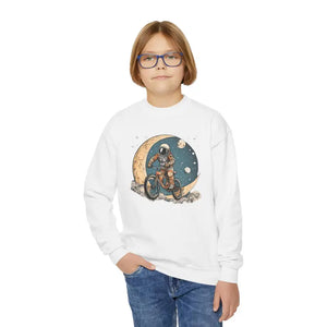 Youth Crewneck Sweatshirt Astronaut Riding Bicycle - Dipaliz - Sweatshirts