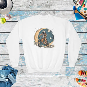Youth Crewneck Sweatshirt Astronaut Riding Bicycle - Dipaliz - White / Xs - Sweatshirts