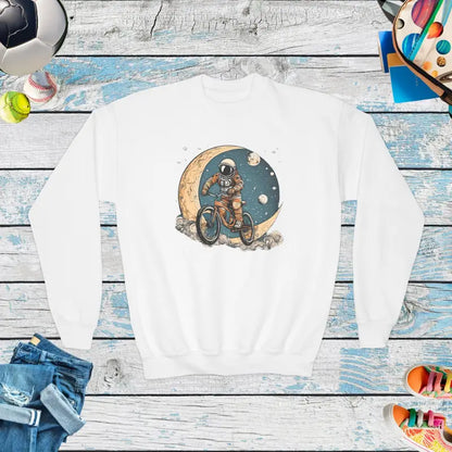 Astronaut Riding Moon Youth Crewneck Sweatshirt – Epic Comfort! - White / Xs Kids Clothes