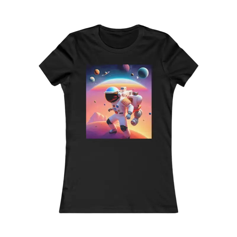 Astronaut in Space with Planets Women’s Favorite Tee - s / Black T-shirt