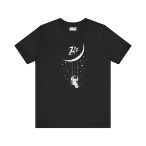 Astronaut Moon Swing T-shirt - Cosmic Crescent Design - Dipaliz - Solid Black Blend / m