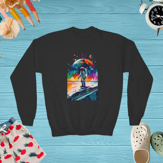 Explore Space: Astronaut Youth Crewneck Sweatshirt - Black / Xs Kids Clothes