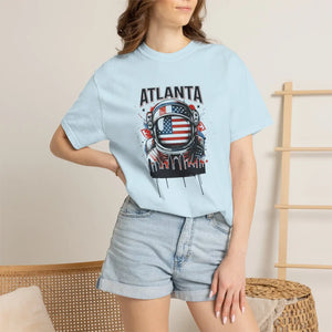 Atlanta Astronaut T-shirt, American Flag Space Helmet Graphic - T-shirts