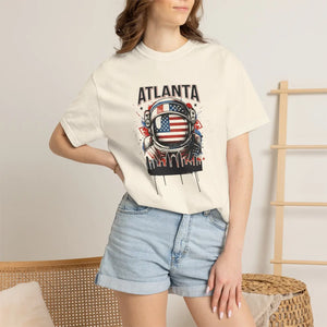 Atlanta Astronaut T-shirt, American Flag Space Helmet Graphic - T-shirts