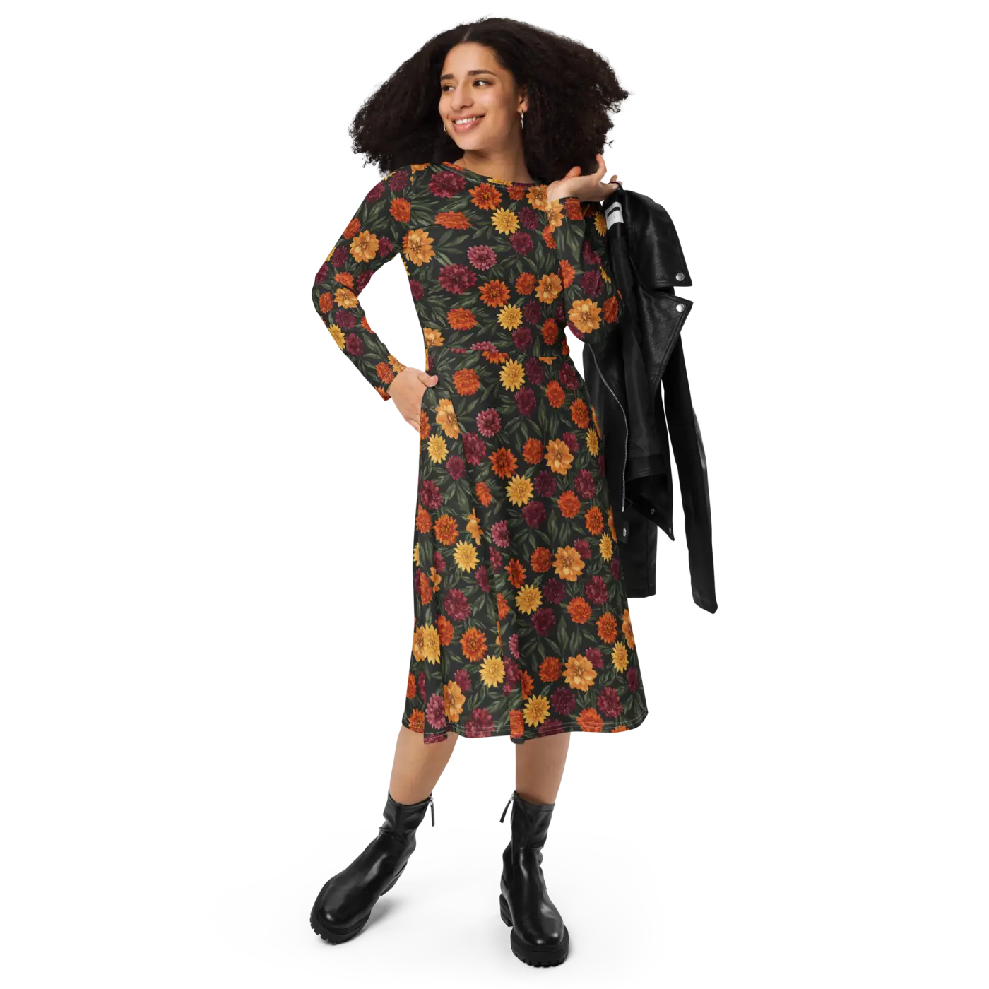 Autumn Botanical Long Sleeve Midi Dress | Dipaliz DipaliZ Autumn Botanical Long Sleeve Midi Dress | Dipaliz DipaliZ