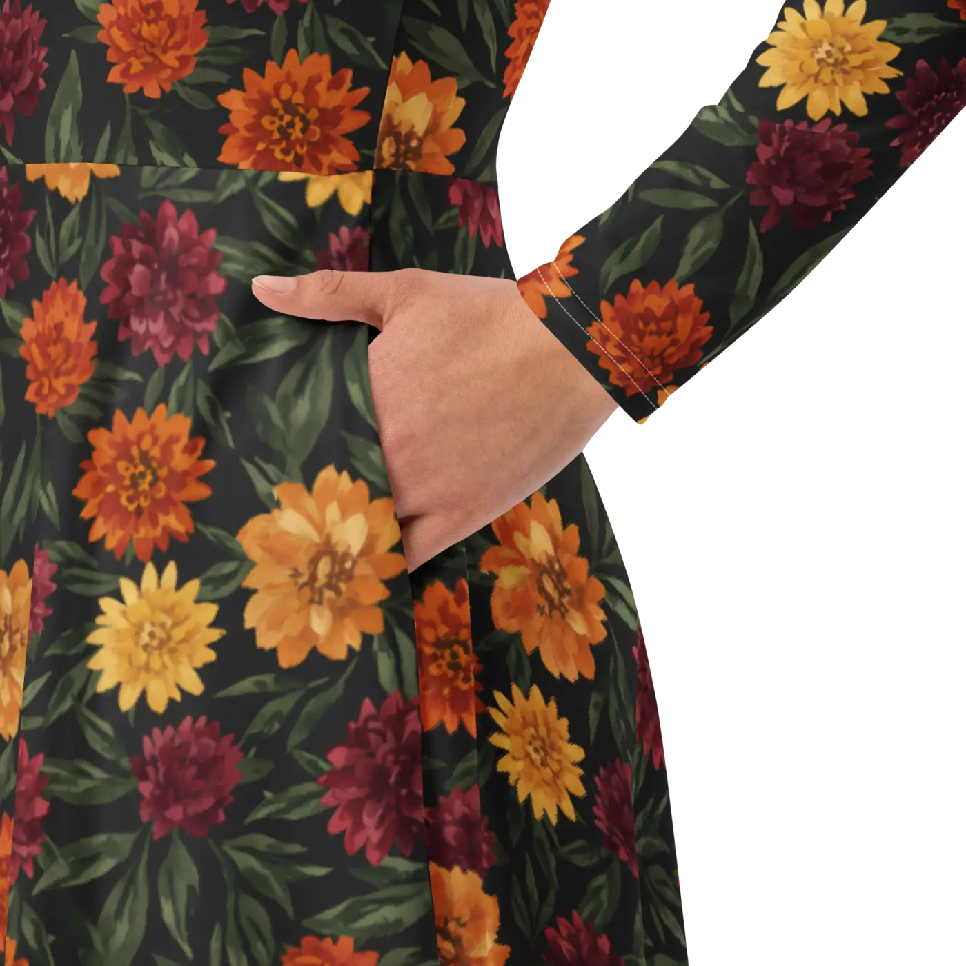 Autumn Botanicals Long Sleeve Midi Dress - Fall