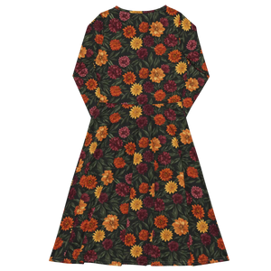 Long Sleeve Midi Dress – Autumn Botanical Print - Dipaliz - Dresses - Xs