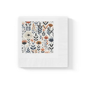 Paper Napkins - Vibrant Autumn Flowers Coined Edge - Dipaliz - 4.8’’ x / White / 100 Pcs