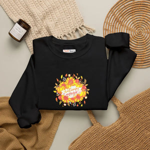 Autumn Leaves Crewneck Sweatshirt, Cozy Fall Floral ?Autumn Magic’ Design - Sweatshirts