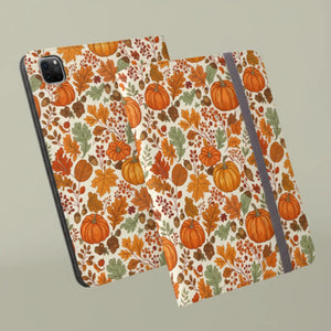 Autumn Pumpkin Tablet Folio - Vegan Leather Fall - Dipaliz - Handheld Device Accessories