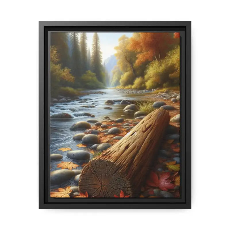 Autumn River Framed Canvas: Cozy Vibes and Leafy Beauty - 11″ x 14″ (vertical) / Black / 1.25’’ Canvas