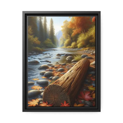 Autumn River Framed Canvas: Cozy Vibes and Leafy Beauty - 12″ x 16″ (vertical) / Black / 1.25’’ Canvas