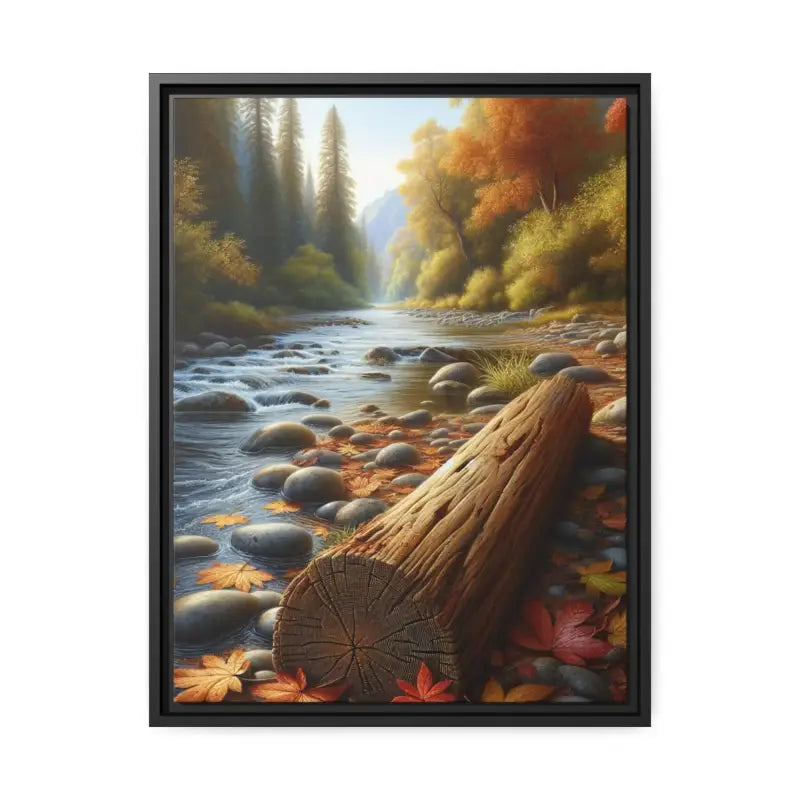 Autumn River Framed Canvas: Cozy Vibes and Leafy Beauty - 18″ x 24″ (vertical) / Black / 1.25’’ Canvas