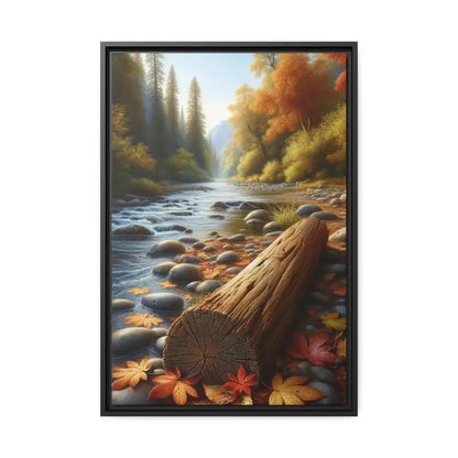 Autumn River Framed Canvas: Cozy Vibes and Leafy Beauty - 20″ x 30″ (vertical) / Black / 1.25’’ Canvas