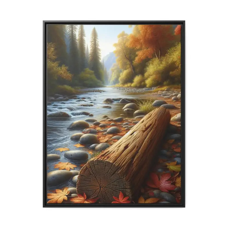 Autumn River Framed Canvas: Cozy Vibes and Leafy Beauty - 30’’ x 40’’ (vertical) / Black / 1.25’’ Canvas