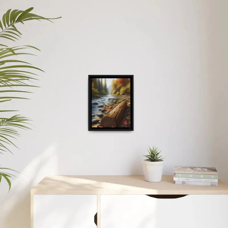 Autumn River Framed Canvas: Cozy Vibes and Leafy Beauty - Canvas