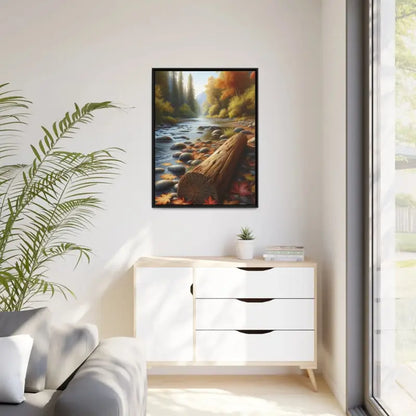 Autumn River Framed Canvas: Cozy Vibes and Leafy Beauty - Canvas