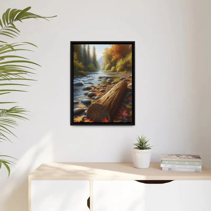 Autumn River Framed Canvas: Cozy Vibes and Leafy Beauty - Canvas