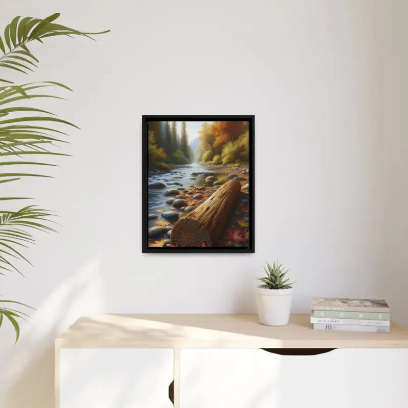 Autumn River Framed Canvas: Cozy Vibes and Leafy Beauty - Canvas