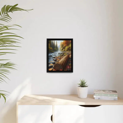 Autumn River Framed Canvas: Cozy Vibes and Leafy Beauty - Canvas