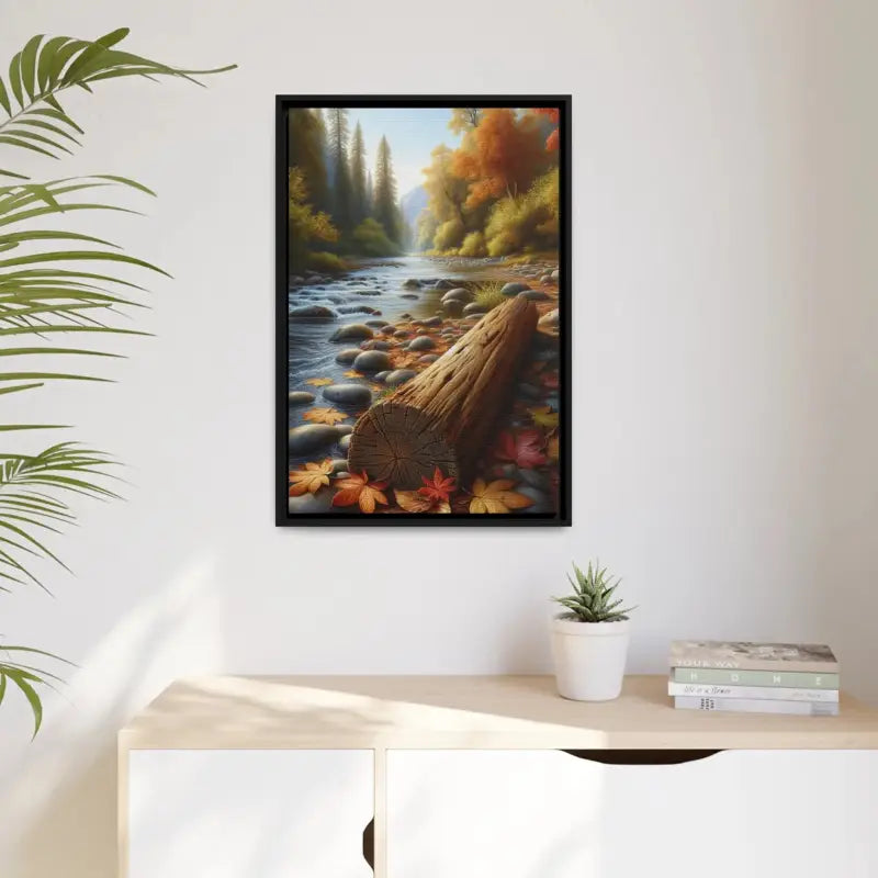 Autumn River Framed Canvas: Cozy Vibes and Leafy Beauty - Canvas