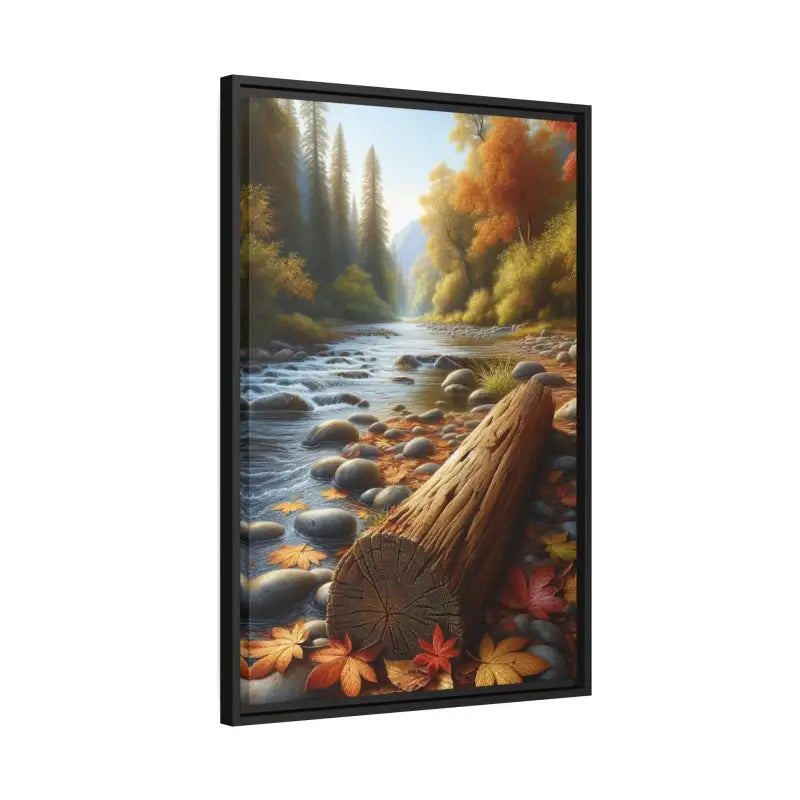 Autumn River Framed Canvas: Cozy Vibes and Leafy Beauty - Canvas