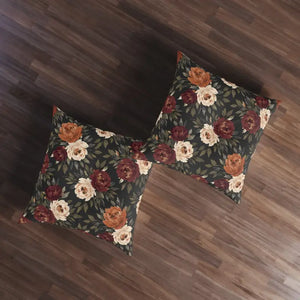 Autumn Rose Floral Tufted Floor Pillow - Moody Blooms - Dipaliz - Throw Pillows