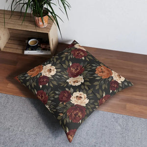 Autumn Rose Floral Tufted Floor Pillow - Moody Blooms - Dipaliz - Throw Pillows