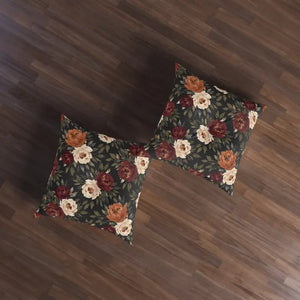 Autumn Rose Floral Tufted Floor Pillow - Moody Blooms - Dipaliz - Throw Pillows