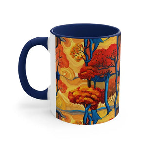 Coffee Mug - Fall Trees Autumn Escape Design - Dipaliz - Navy / 11oz - Mugs