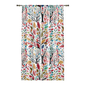 Autumn Trees Window Curtain Colorful Leaves Decor - Dipaliz - Sheer / White / 50’’ × 84’’ - Curtains
