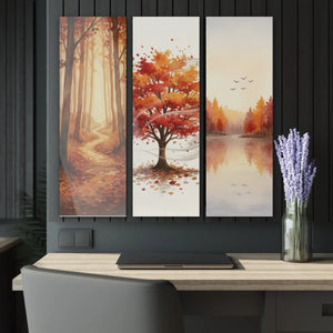 Autumn Triptych Acrylic Prints, Scenic Forest & Lake Wall Art Set - 12’’ x 36’’ (vertical) / 0.25’’ - Home Decor