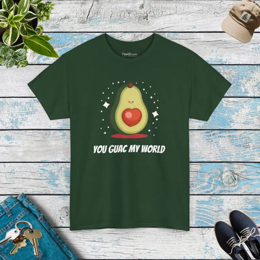 Avocado with Heart you Guac my World Unisex Heavy Cotton Tee - Forest Green / s T-shirt