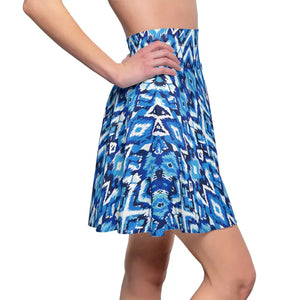 Capri Blue Ikat Skater Skirt - Flowing Everyday Comfort - Dipaliz - All Over Prints