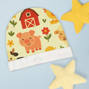 Baby Beanie - Cute Farm Animals Print Newborn Hat - Dipaliz - one Size / White - & Toddler Hats