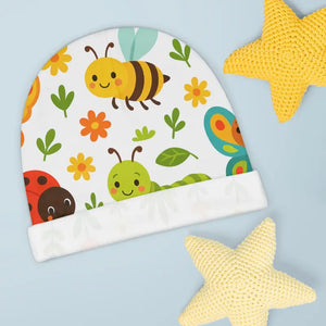Baby Beanie - Cute Garden Bugs Newborn Hat - Dipaliz - one Size / White - & Toddler Hats
