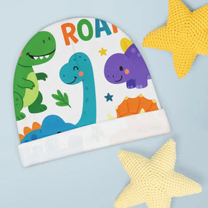 Baby Beanie - Cute Roaring Dinosaur Print Soft Hat - Dipaliz - one Size / White - & Toddler Hats