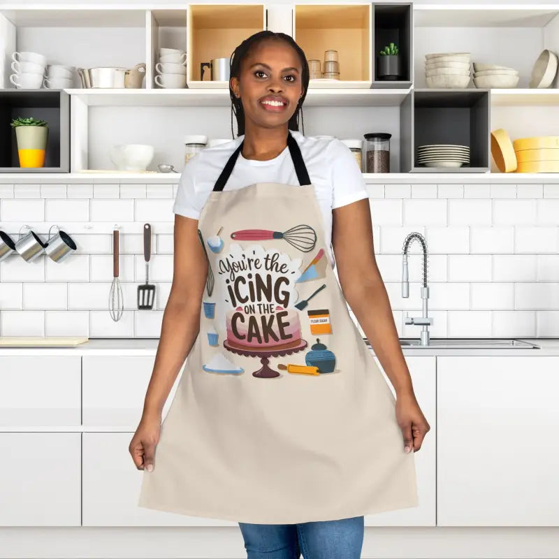 Chic Beige Apron: Bake in Style with Vibrant Utensil Prints - Apron