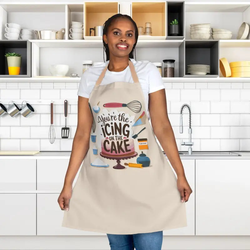 Chic Beige Apron: Bake in Style with Vibrant Utensil Prints - Apron