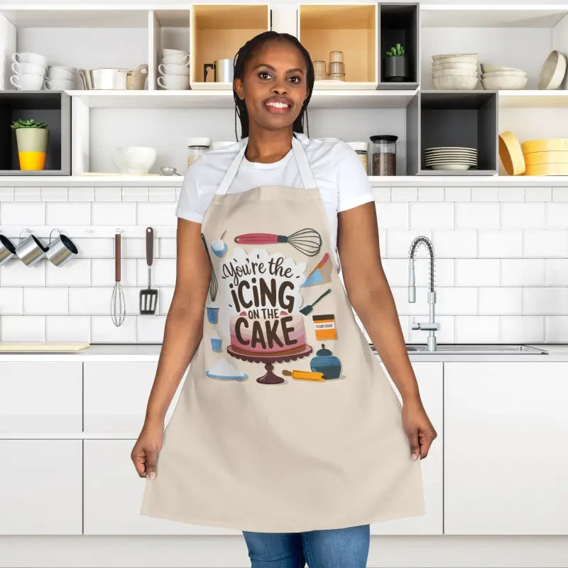 Chic Beige Apron: Bake in Style with Vibrant Utensil Prints - Apron