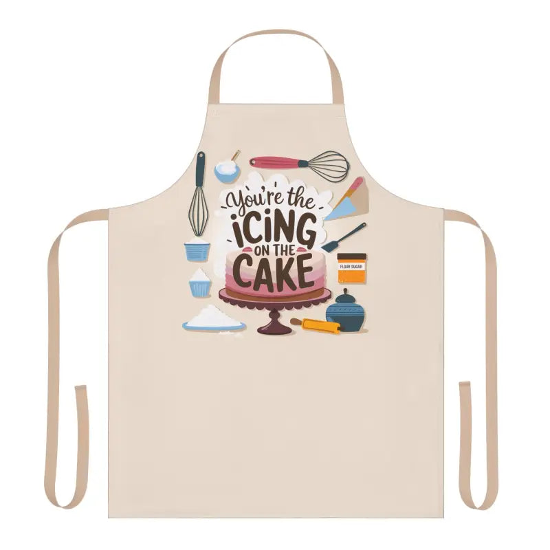 Chic Beige Apron: Bake in Style with Vibrant Utensil Prints - one Size / Apron