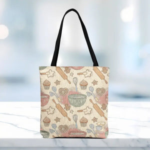 Bags - Woven Tote Baking Hobby Vintage Kitchen Pattern - Dipaliz Artwork / 17’’ × 18’’