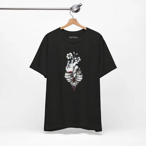 Bandaged Heart Jersey Short Sleeve Tee with Floral Blood Art - Dipaliz - T-shirts