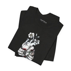Bandaged Heart Jersey Short Sleeve Tee with Floral Blood Art - Dipaliz - T-shirts